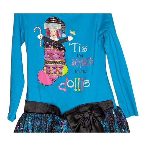 Dollie & Me Blue & Black Long Sleeve Dress Size 8 - Picture 5 of 11